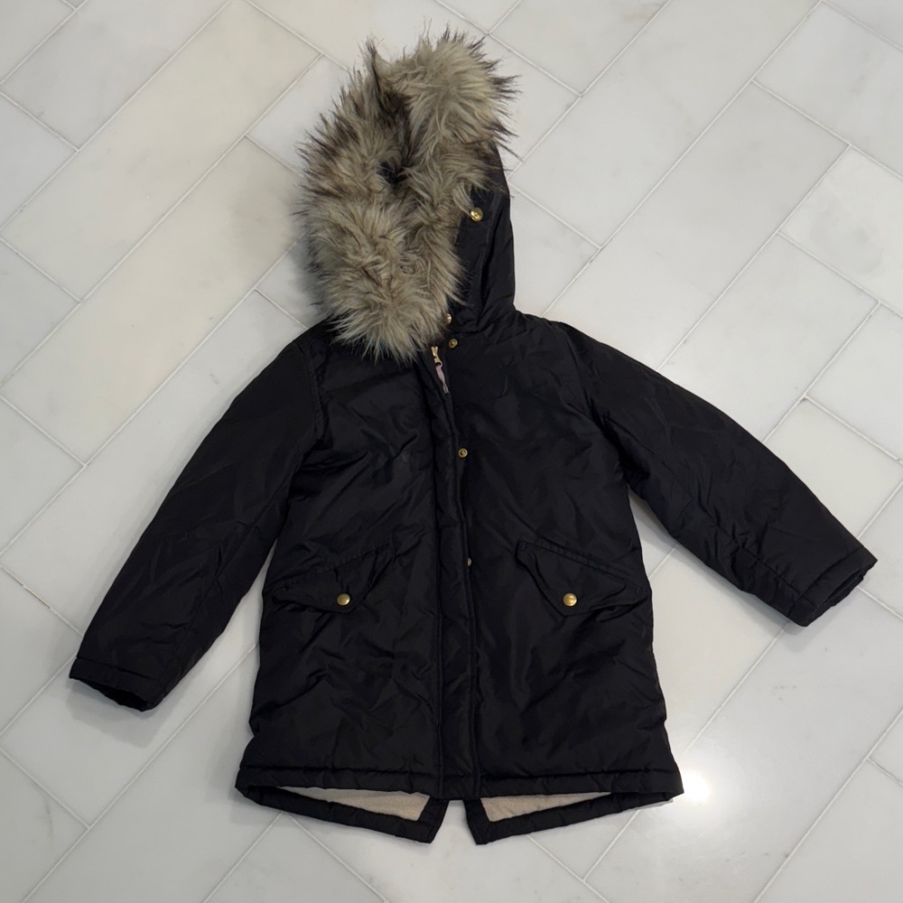 Crewcuts Black Puffer Jacket with Faux Fur Hood